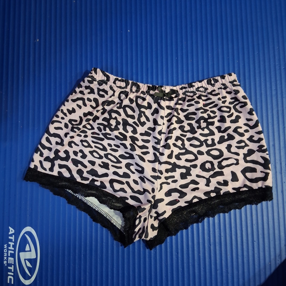 Leopard Print Pajama Shorts with Black Lace Trim